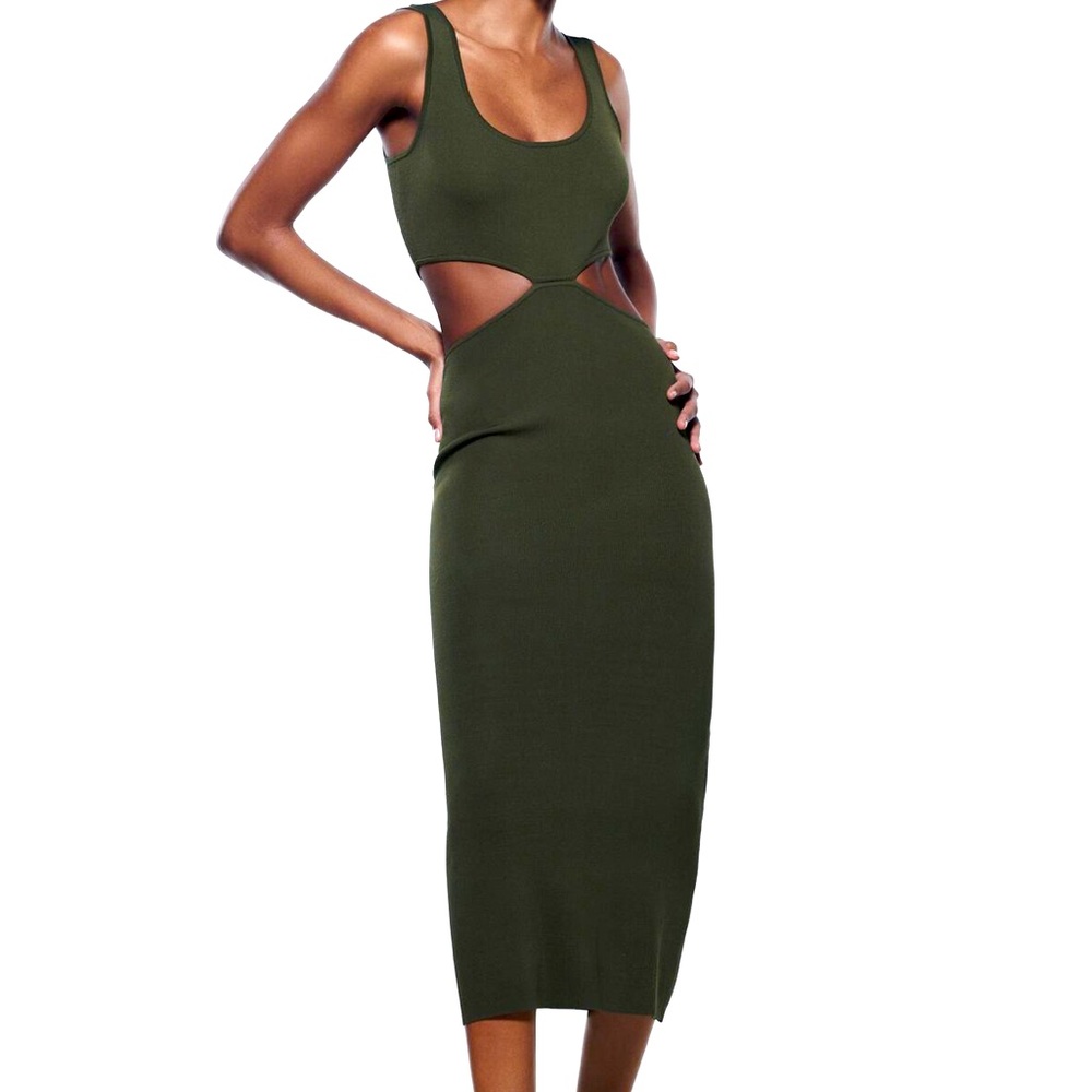 Zara Cut Out Knit Dress, Green, Size Small